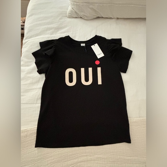 NWT CLARE V. Petite OUI Ruffle Tee in XS - Black - Picture 1 of 9